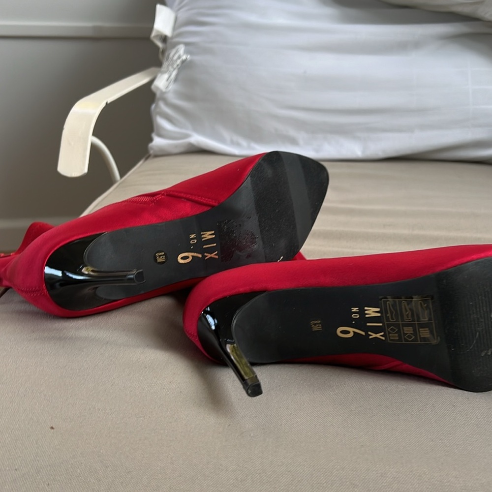 Red nylon stretch booties. - Picture 3 of 9